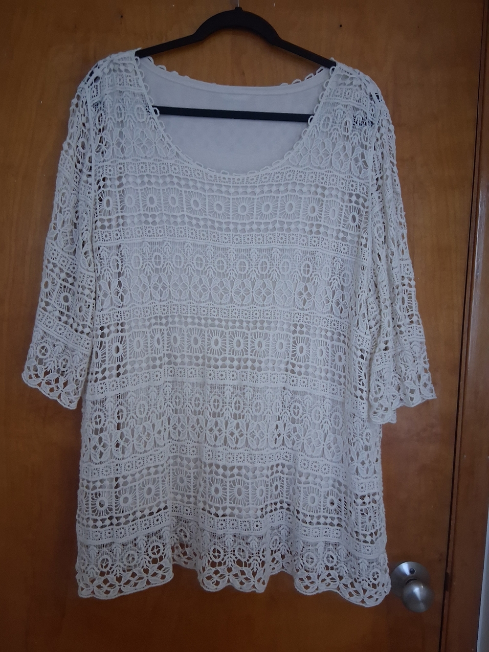 2X CJ Banks Women's Cream Cotton Crochet Lace Lined Tunic Top Romantic Feminine